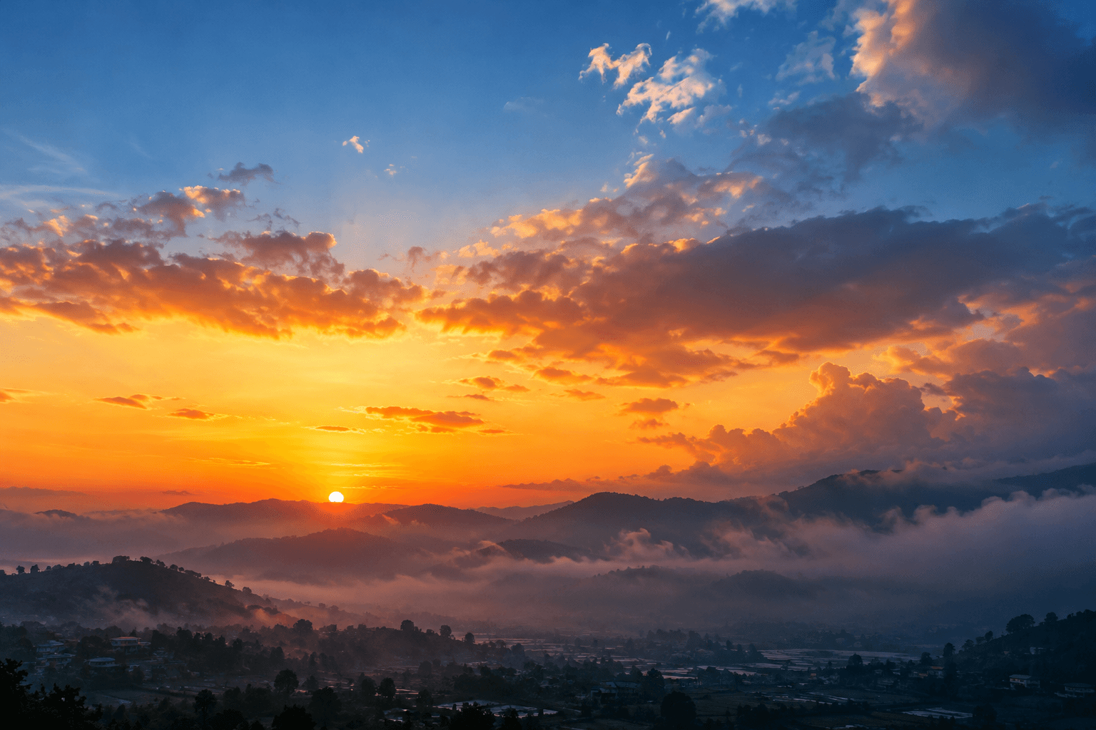 Misty Mountain Valley at Golden Hour in Nepal